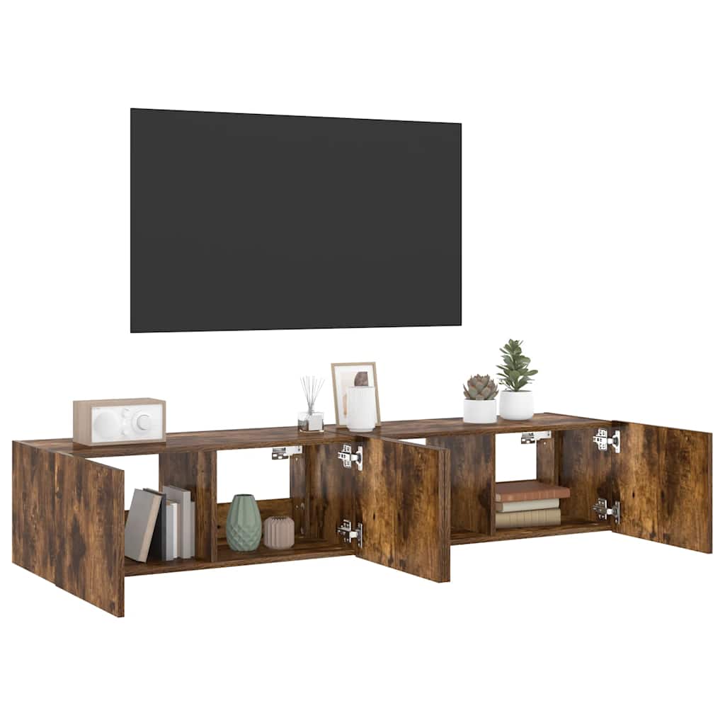 vidaXL Ścienne szafki TV z LED, 2 szt., przydymiony dąb, 80x35x31 cm