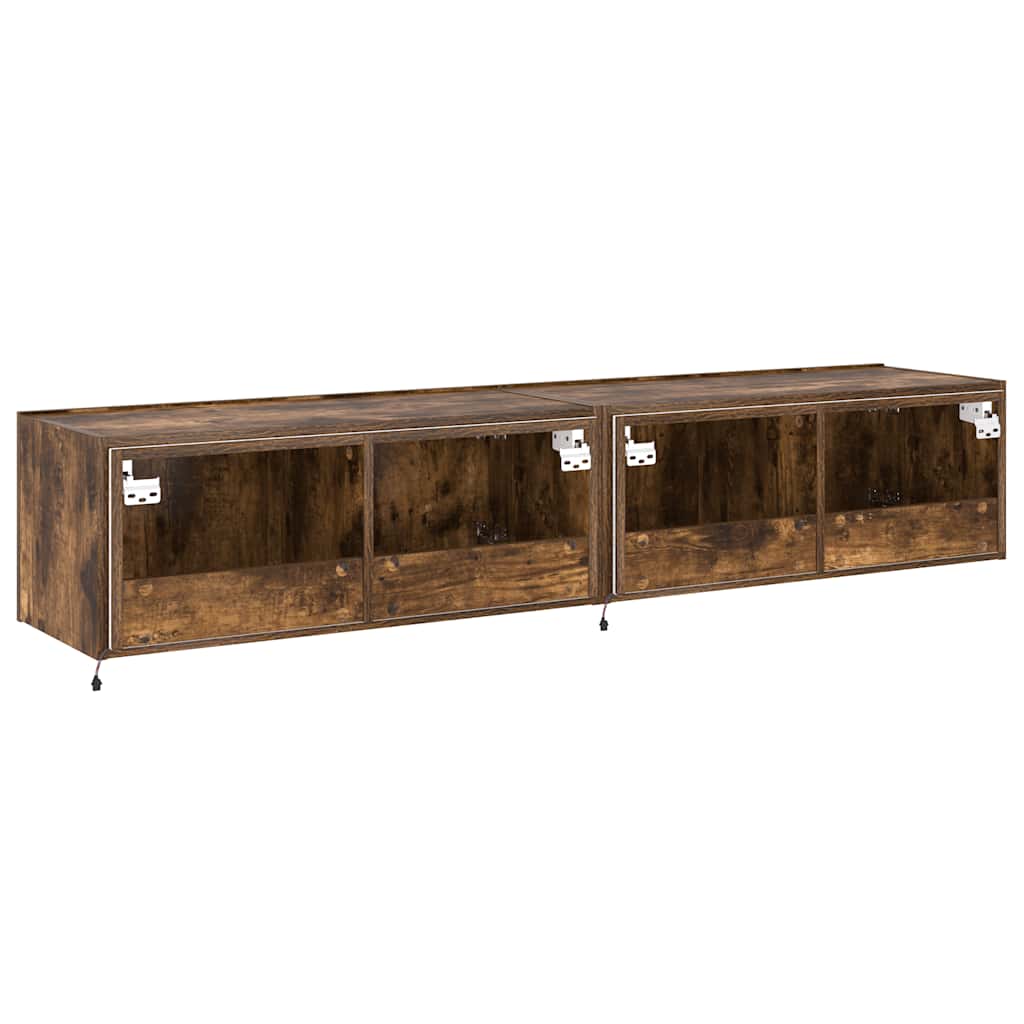 vidaXL Ścienne szafki TV z LED, 2 szt., przydymiony dąb, 80x35x31 cm