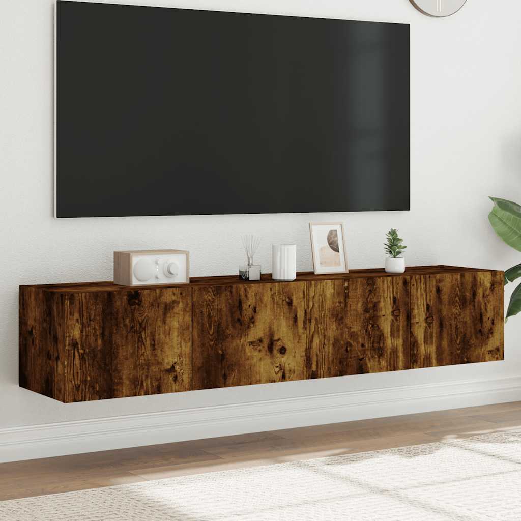 vidaXL Ścienne szafki TV z LED, 2 szt., przydymiony dąb, 80x35x31 cm