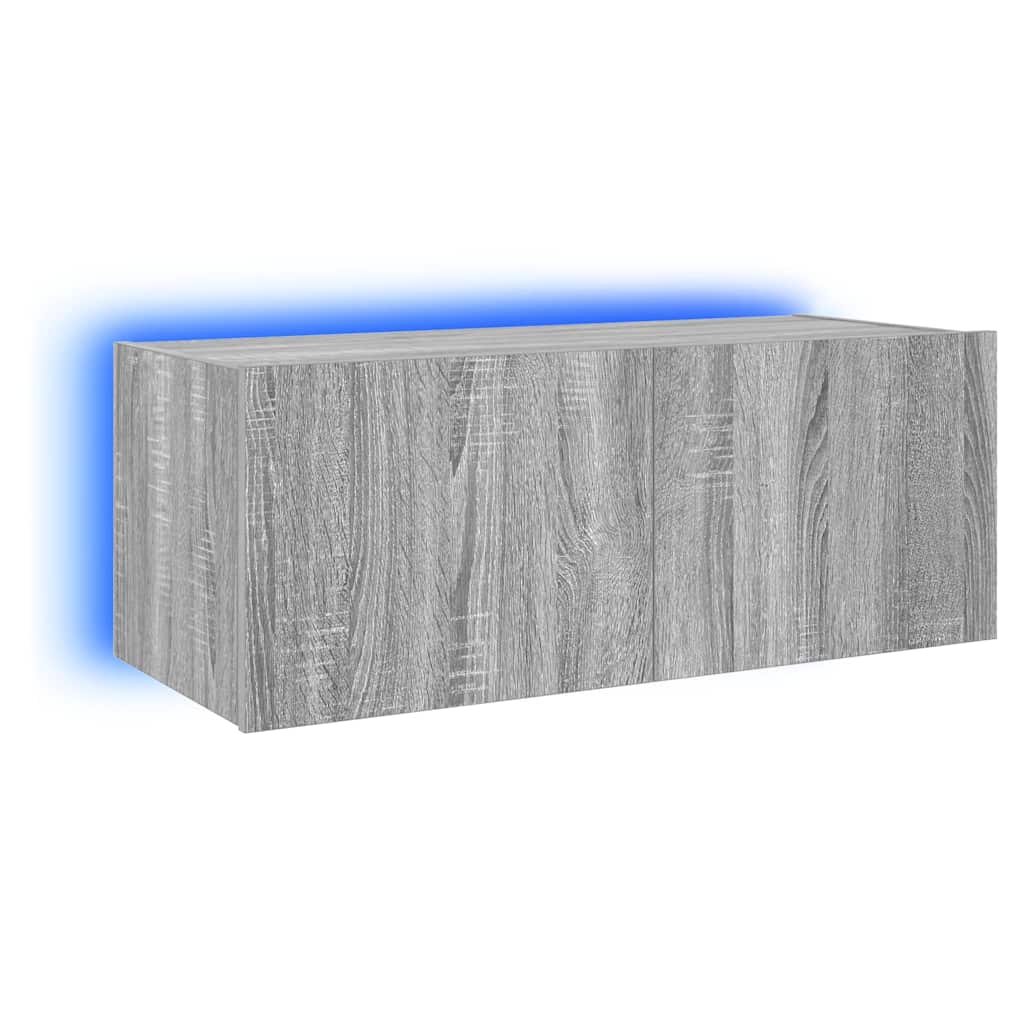vidaXL Ścienna szafka TV z LED, szary dąb sonoma, 80x35x31 cm