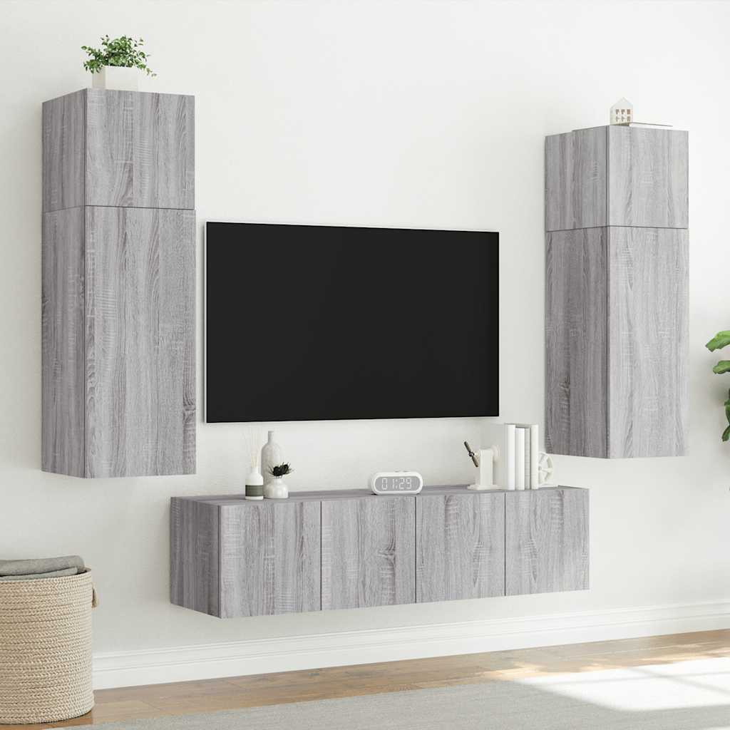 vidaXL Ścienna szafka TV z LED, szary dąb sonoma, 80x35x31 cm