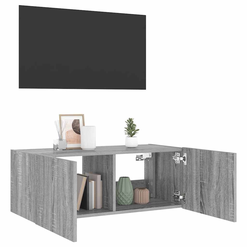 vidaXL Ścienna szafka TV z LED, szary dąb sonoma, 80x35x31 cm