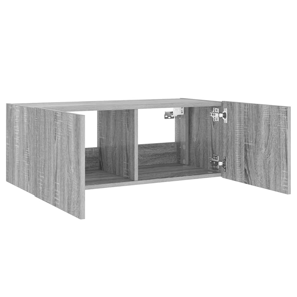 vidaXL Ścienna szafka TV z LED, szary dąb sonoma, 80x35x31 cm