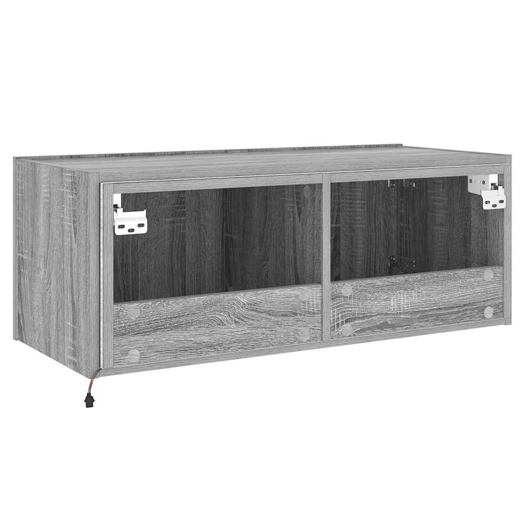 vidaXL Ścienna szafka TV z LED, szary dąb sonoma, 80x35x31 cm