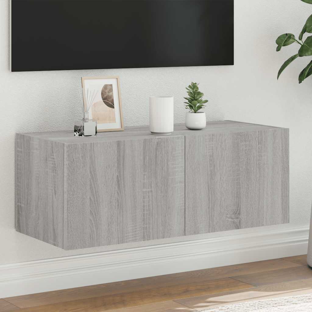 vidaXL Ścienna szafka TV z LED, szary dąb sonoma, 80x35x31 cm