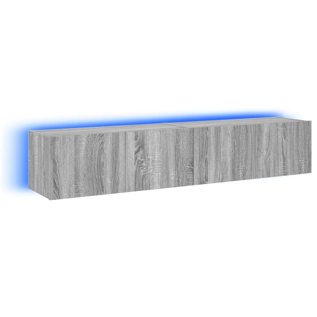 vidaXL Ścienne szafki TV z LED, 2 szt., szary dąb sonoma, 80x35x31 cm