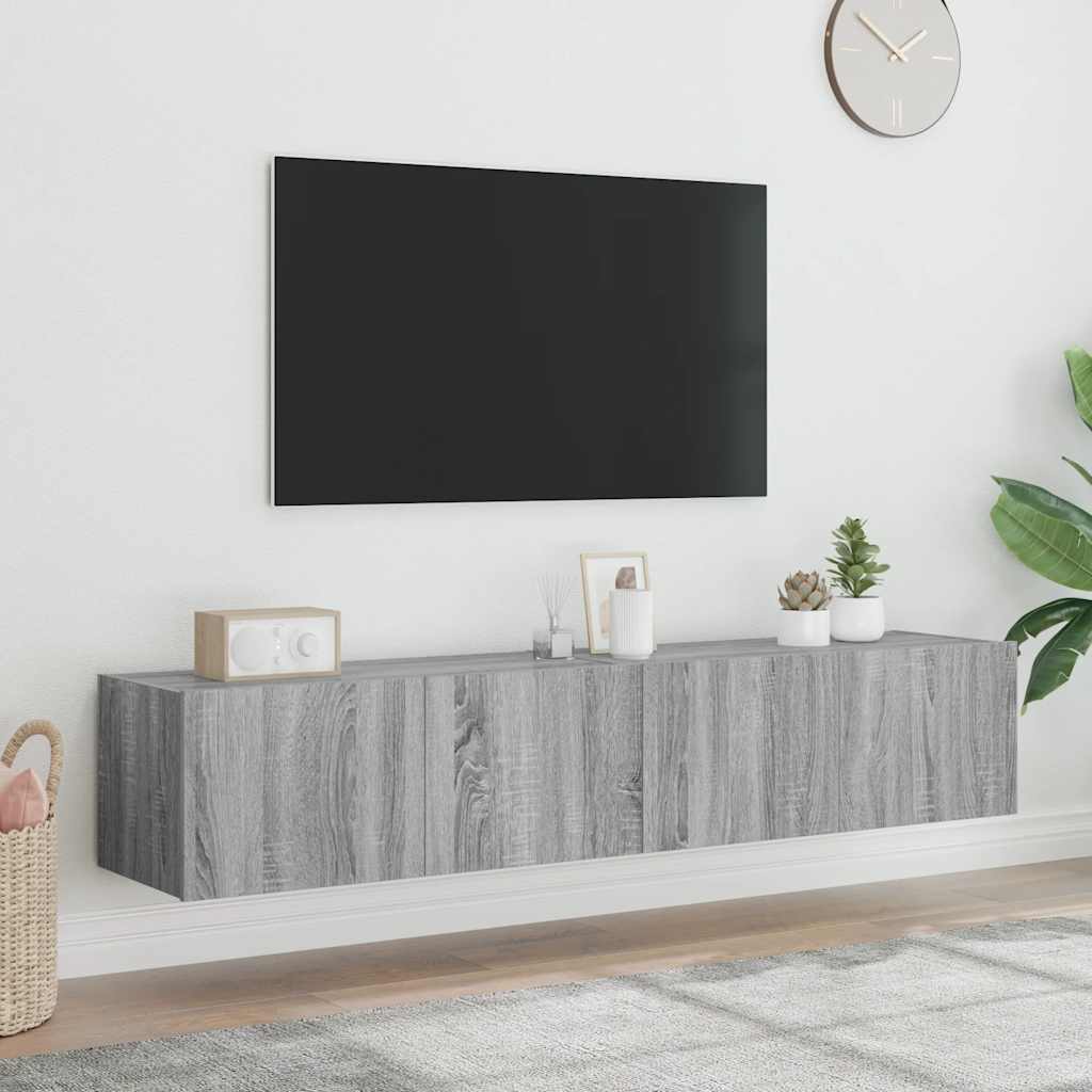 vidaXL Ścienne szafki TV z LED, 2 szt., szary dąb sonoma, 80x35x31 cm