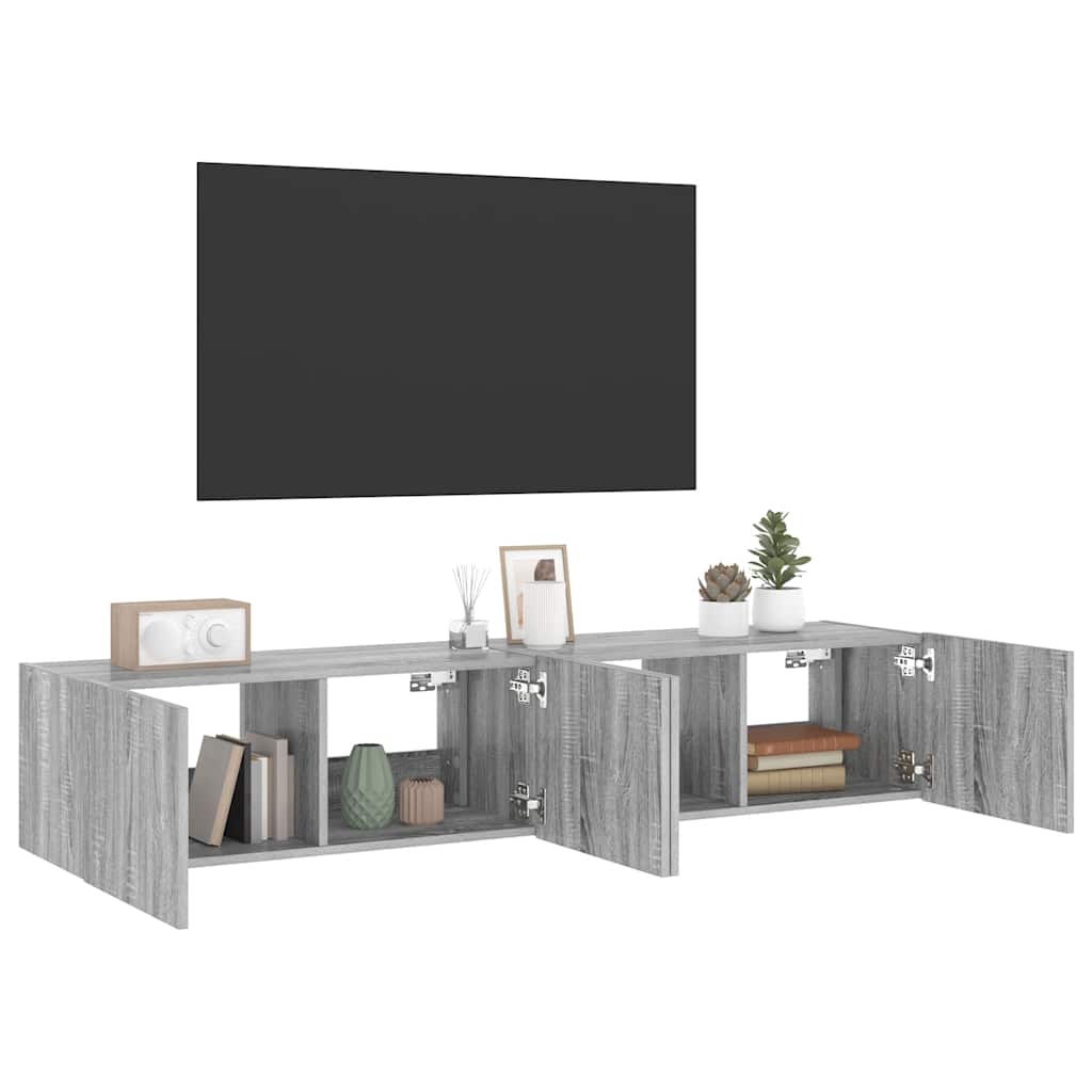 vidaXL Ścienne szafki TV z LED, 2 szt., szary dąb sonoma, 80x35x31 cm
