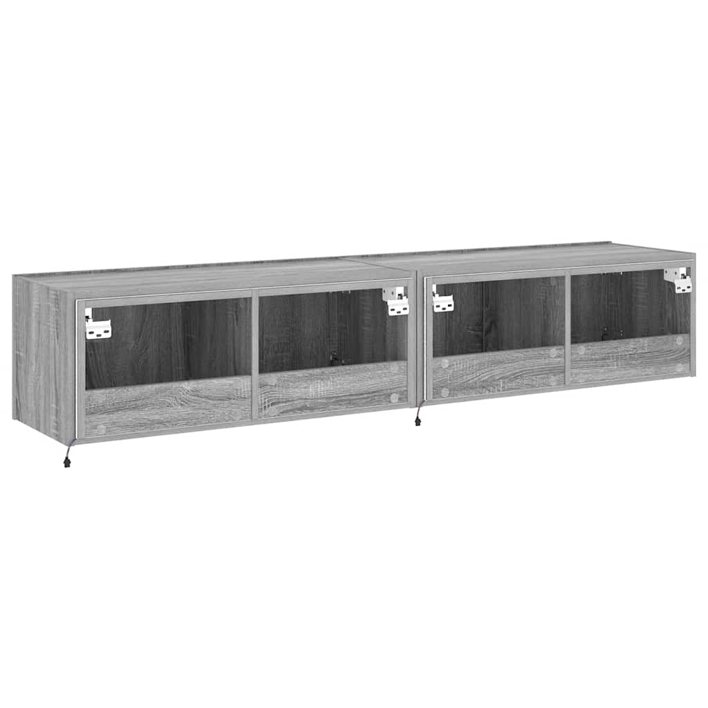vidaXL Ścienne szafki TV z LED, 2 szt., szary dąb sonoma, 80x35x31 cm