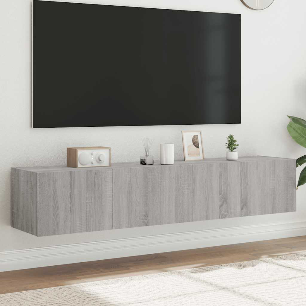 vidaXL Ścienne szafki TV z LED, 2 szt., szary dąb sonoma, 80x35x31 cm