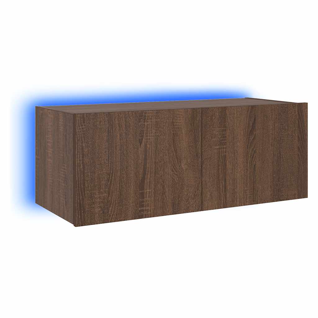 vidaXL Ścienna szafka TV z LED, brązowy dąb, 80x35x31 cm