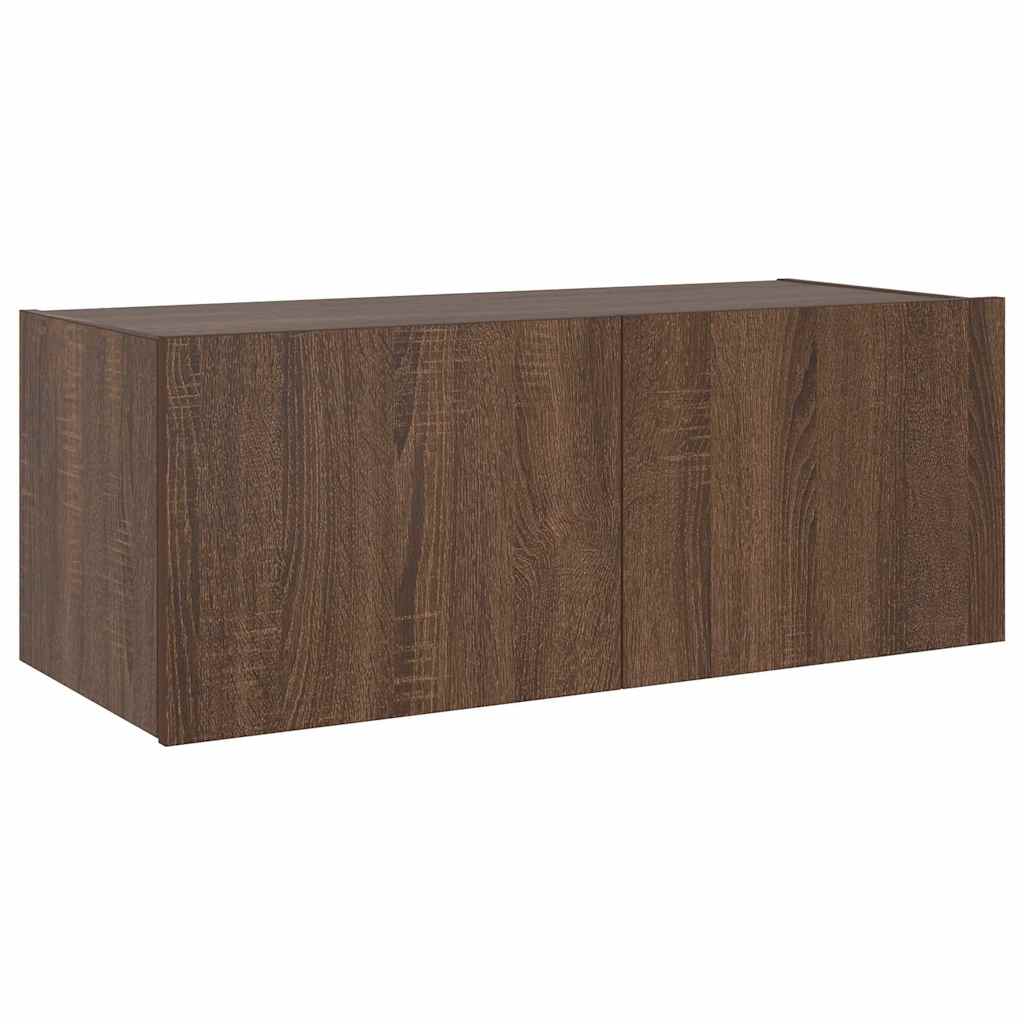 vidaXL Ścienna szafka TV z LED, brązowy dąb, 80x35x31 cm