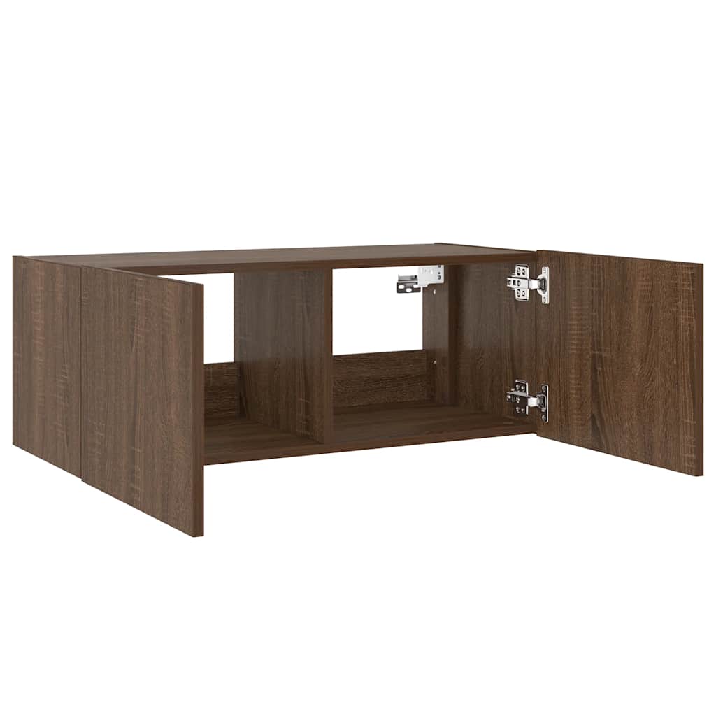 vidaXL Ścienna szafka TV z LED, brązowy dąb, 80x35x31 cm