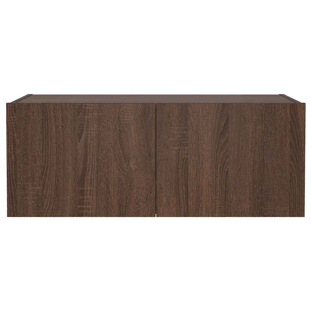 vidaXL Ścienna szafka TV z LED, brązowy dąb, 80x35x31 cm