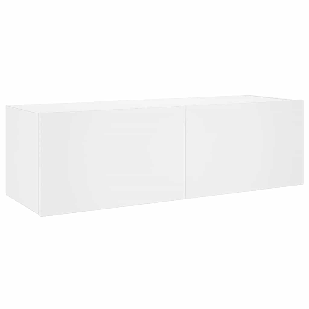 vidaXL Ścienna szafka TV z LED, biała, 100x35x31 cm