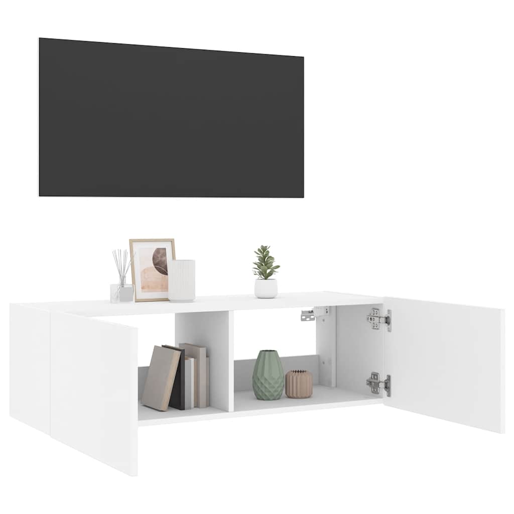 vidaXL Ścienna szafka TV z LED, biała, 100x35x31 cm