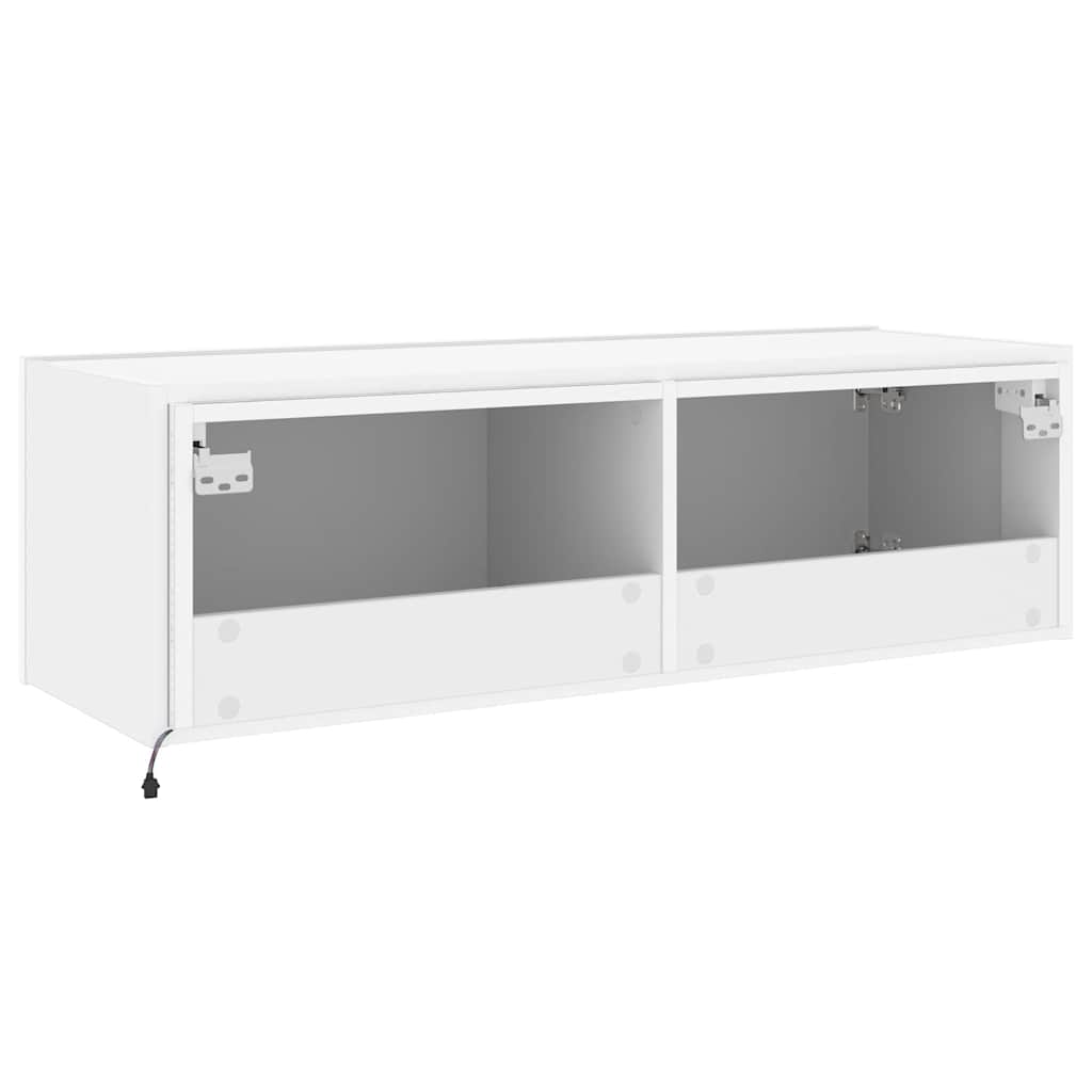vidaXL Ścienna szafka TV z LED, biała, 100x35x31 cm