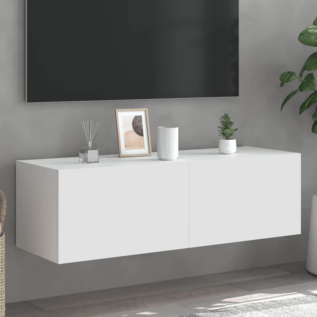 vidaXL Ścienna szafka TV z LED, biała, 100x35x31 cm