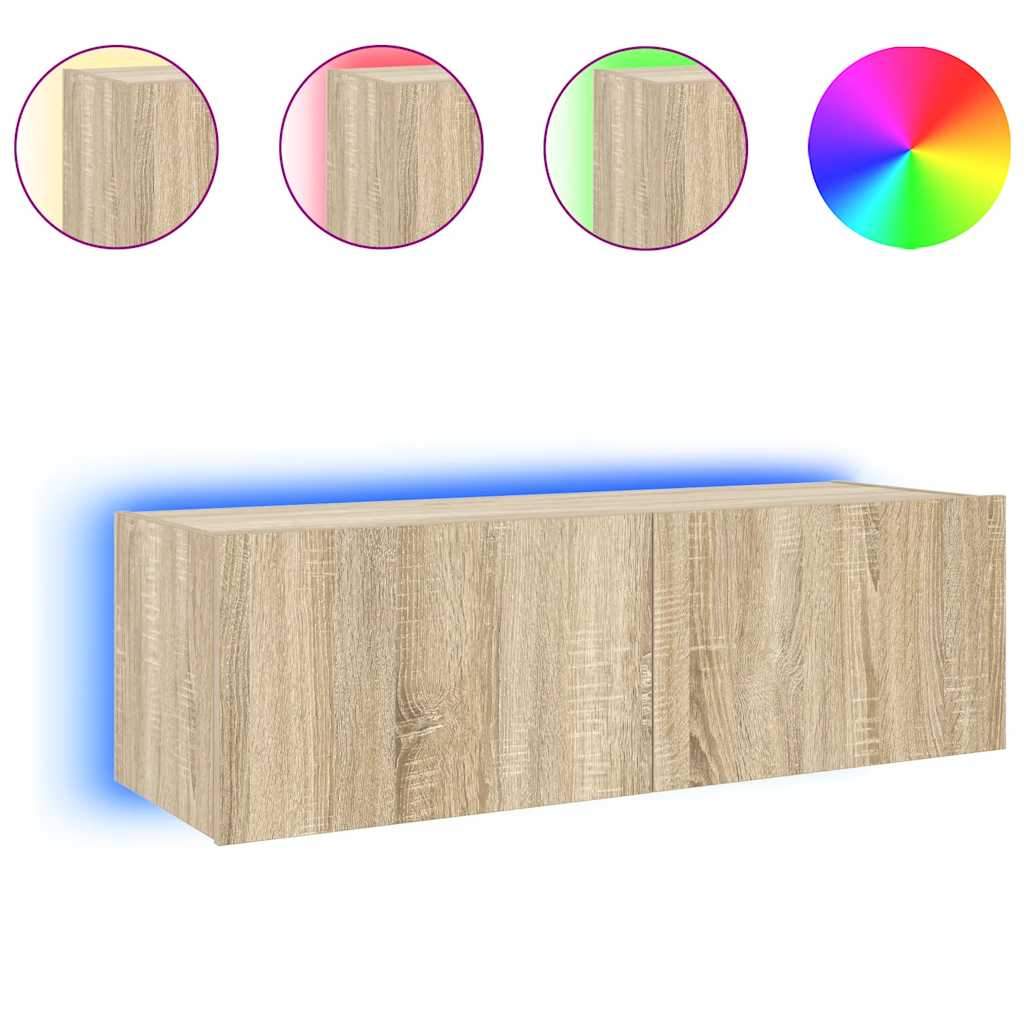 vidaXL Ścienna szafka TV z LED, dąb sonoma, 100x35x31 cm