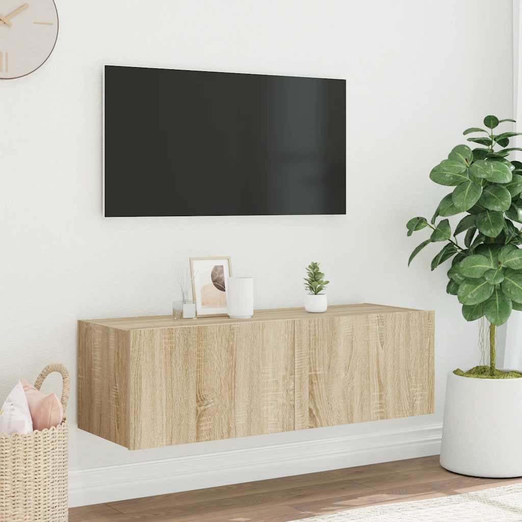 vidaXL Ścienna szafka TV z LED, dąb sonoma, 100x35x31 cm