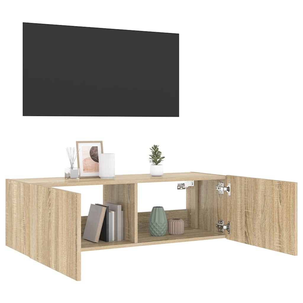 vidaXL Ścienna szafka TV z LED, dąb sonoma, 100x35x31 cm