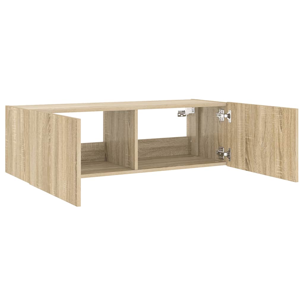 vidaXL Ścienna szafka TV z LED, dąb sonoma, 100x35x31 cm