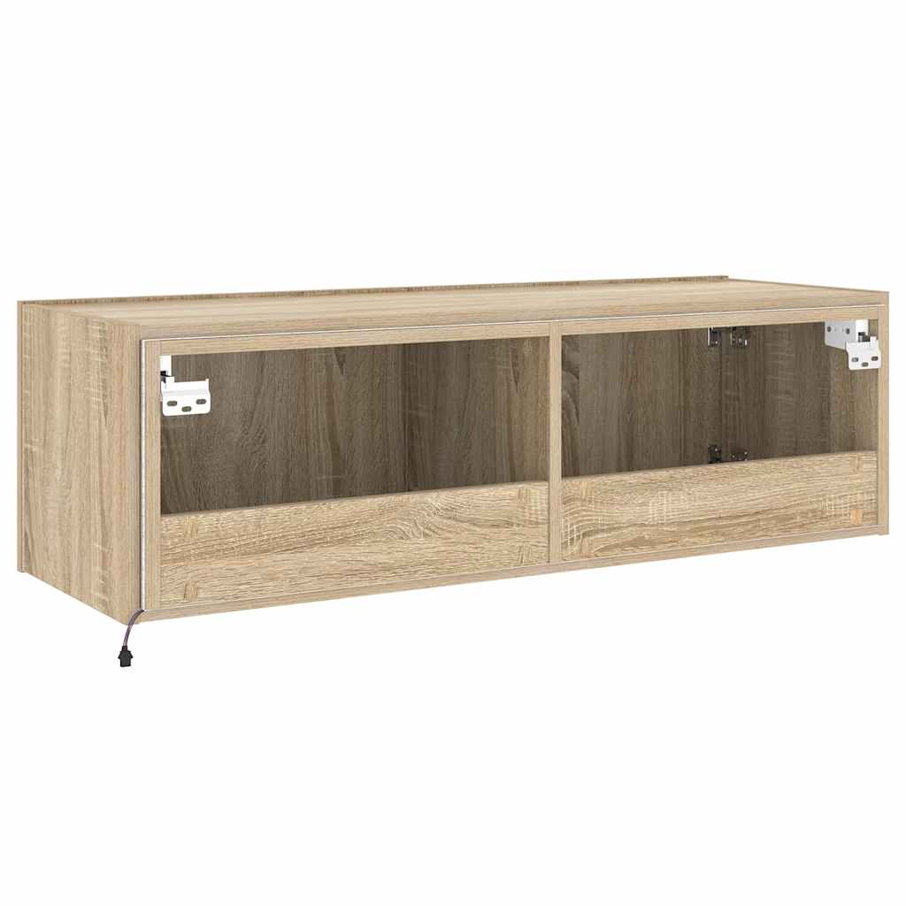 vidaXL Ścienna szafka TV z LED, dąb sonoma, 100x35x31 cm