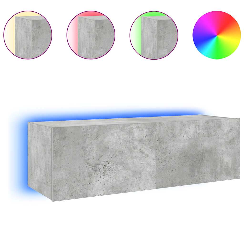 vidaXL Ścienna szafka TV z LED, szarość betonu, 100x35x31 cm