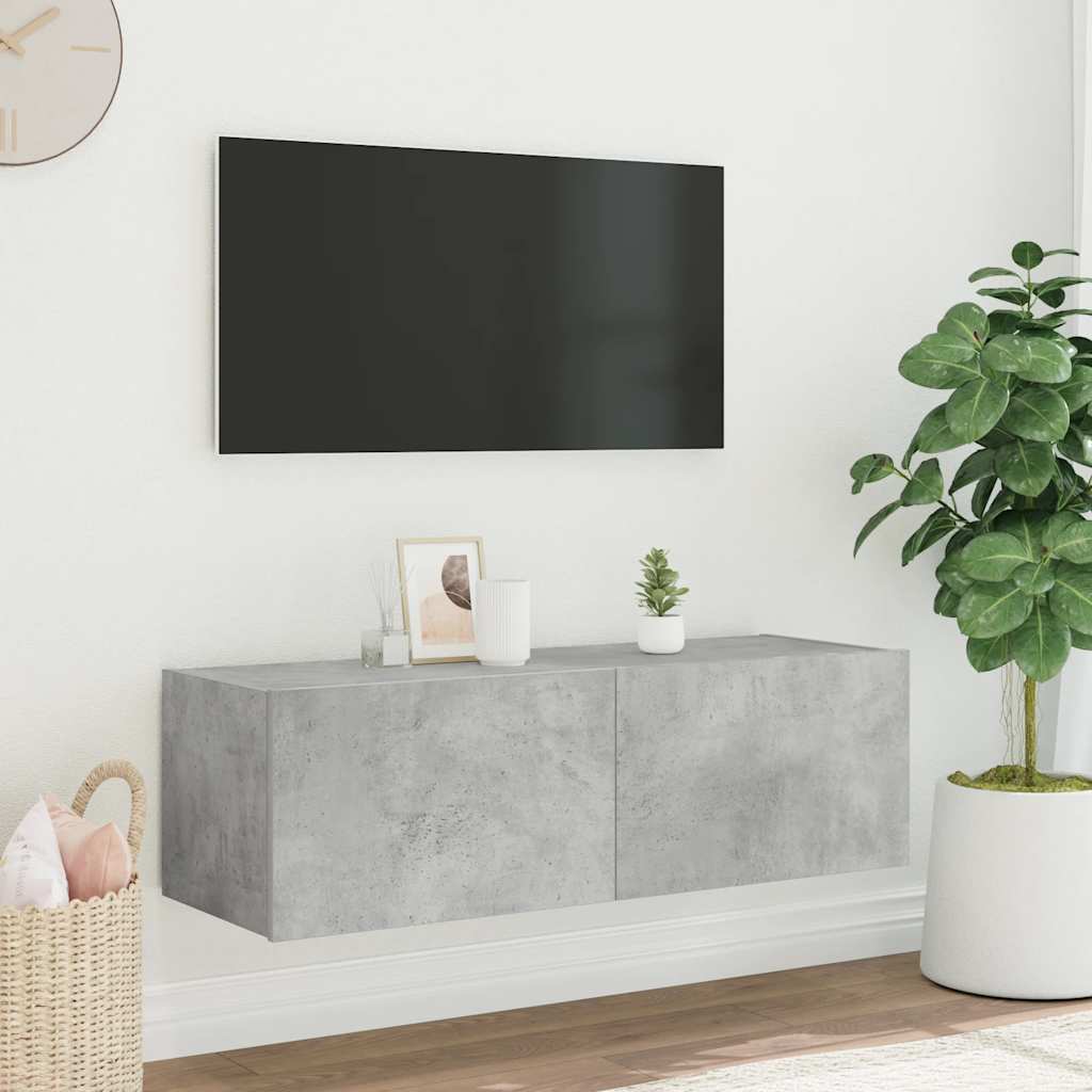 vidaXL Ścienna szafka TV z LED, szarość betonu, 100x35x31 cm