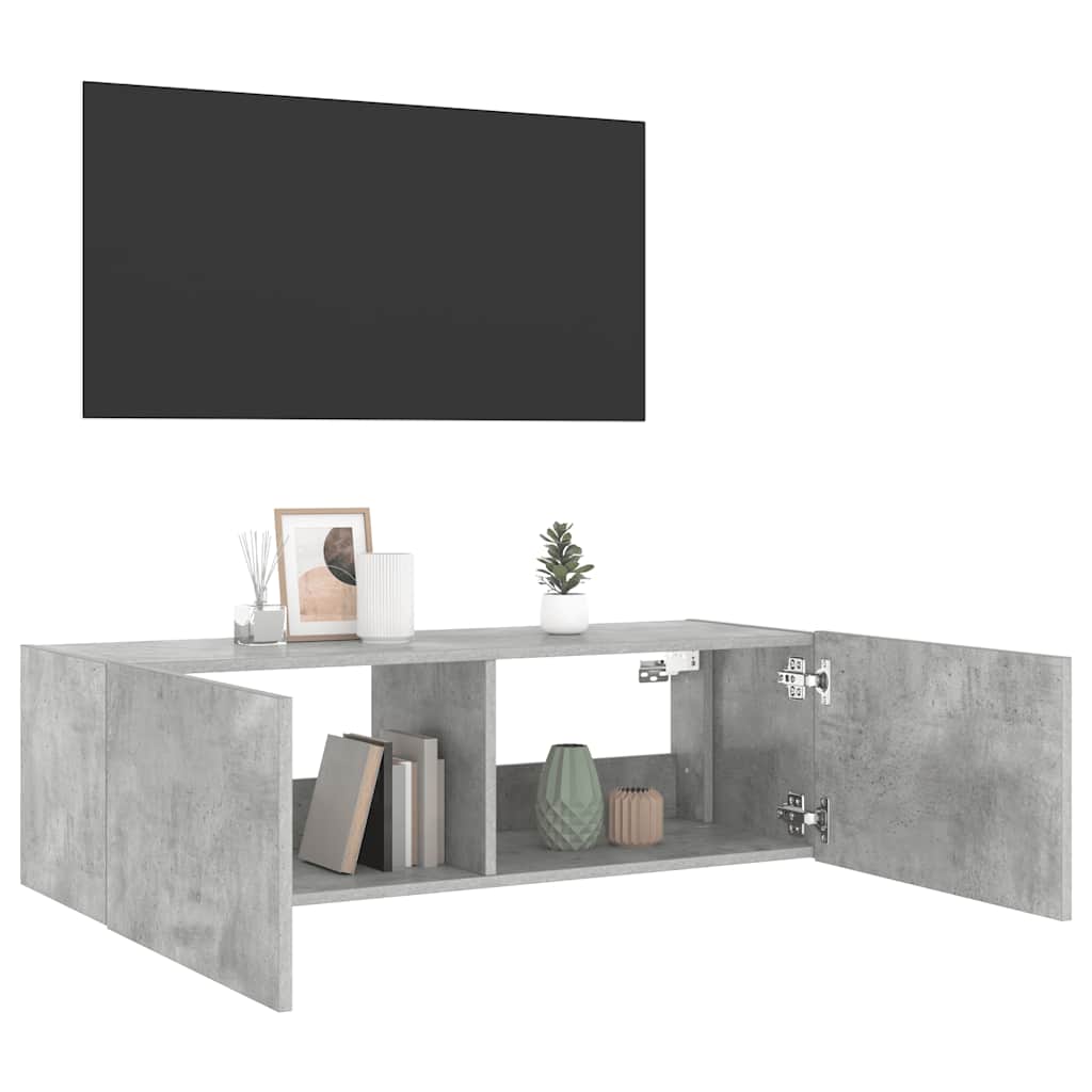 vidaXL Ścienna szafka TV z LED, szarość betonu, 100x35x31 cm