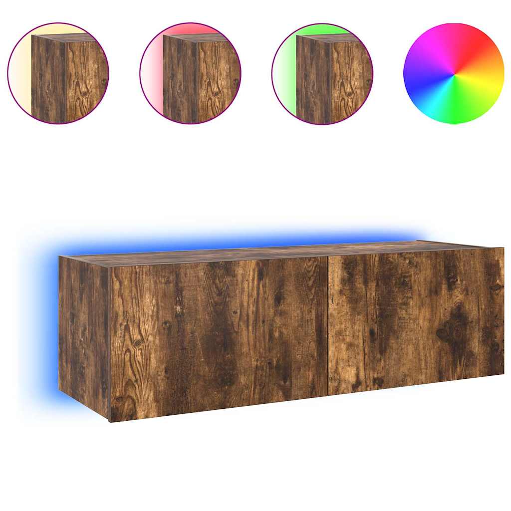 vidaXL Ścienna szafka TV z LED, przydymiony dąb, 100x35x31 cm