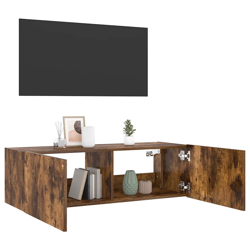 vidaXL Ścienna szafka TV z LED, przydymiony dąb, 100x35x31 cm