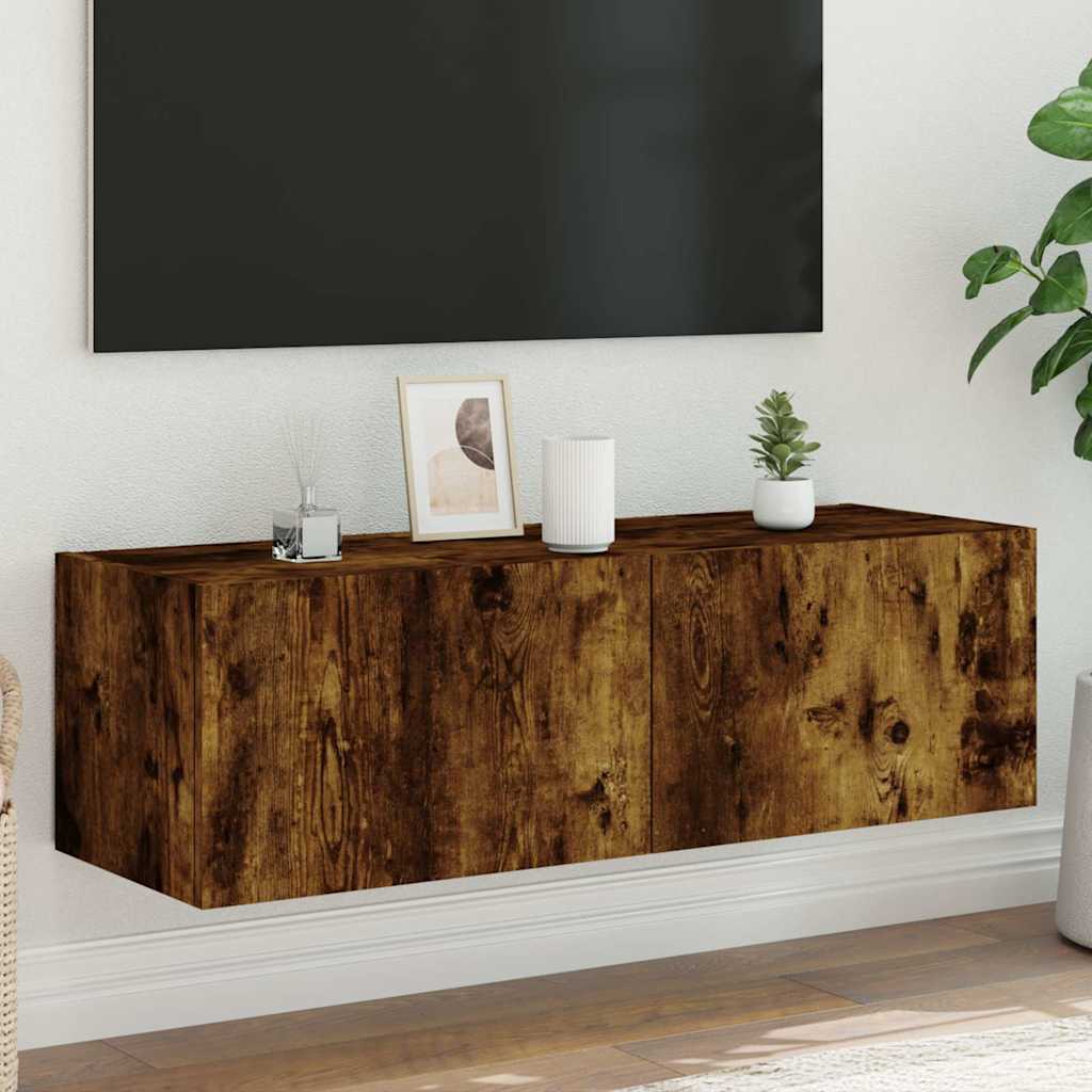 vidaXL Ścienna szafka TV z LED, przydymiony dąb, 100x35x31 cm