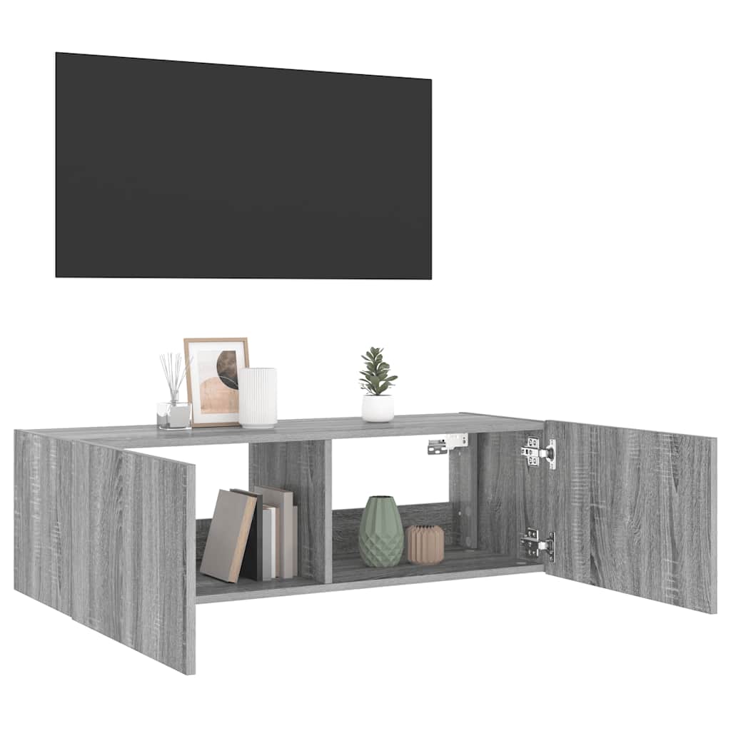 vidaXL Ścienna szafka TV z LED, szary dąb sonoma, 100x35x31 cm