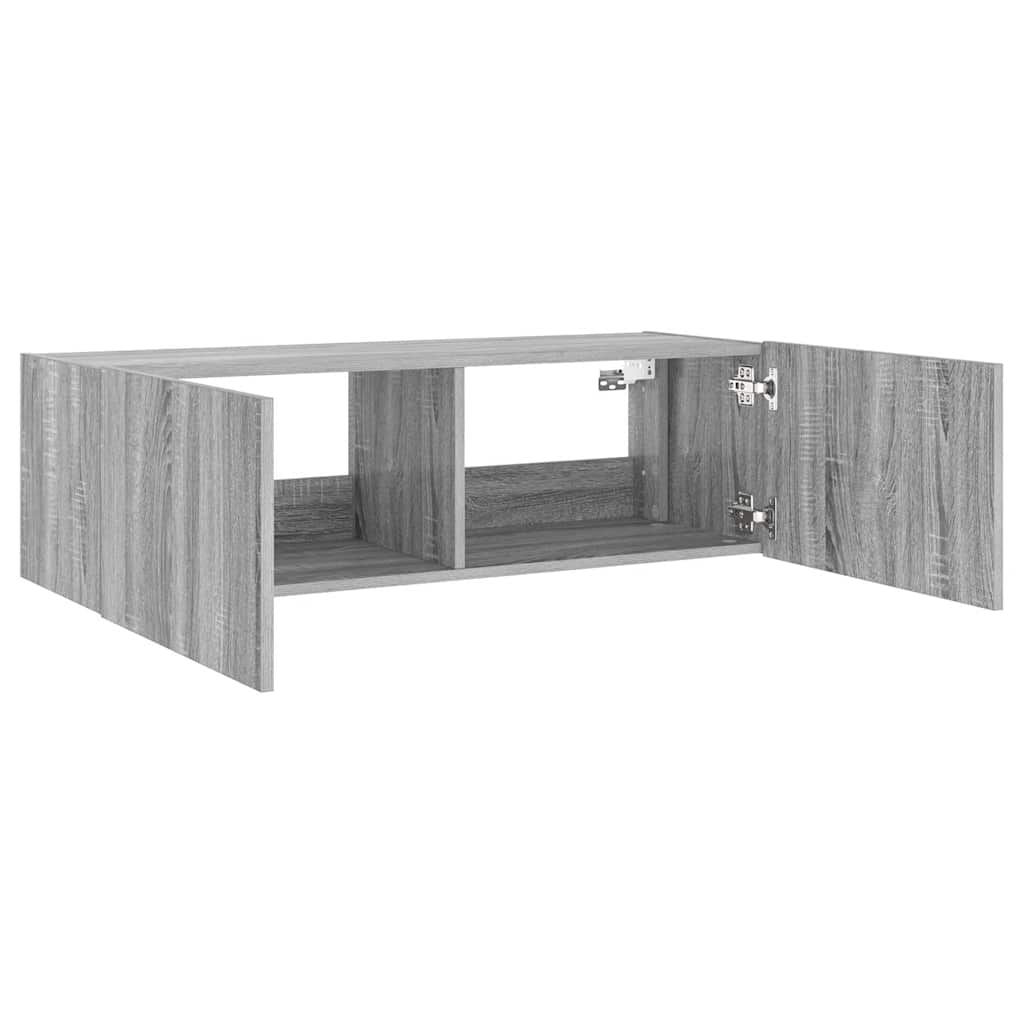 vidaXL Ścienna szafka TV z LED, szary dąb sonoma, 100x35x31 cm
