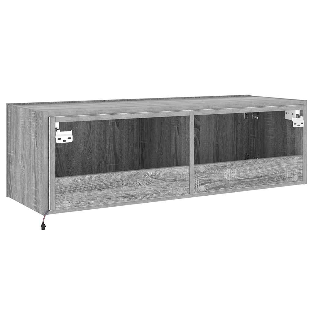 vidaXL Ścienna szafka TV z LED, szary dąb sonoma, 100x35x31 cm