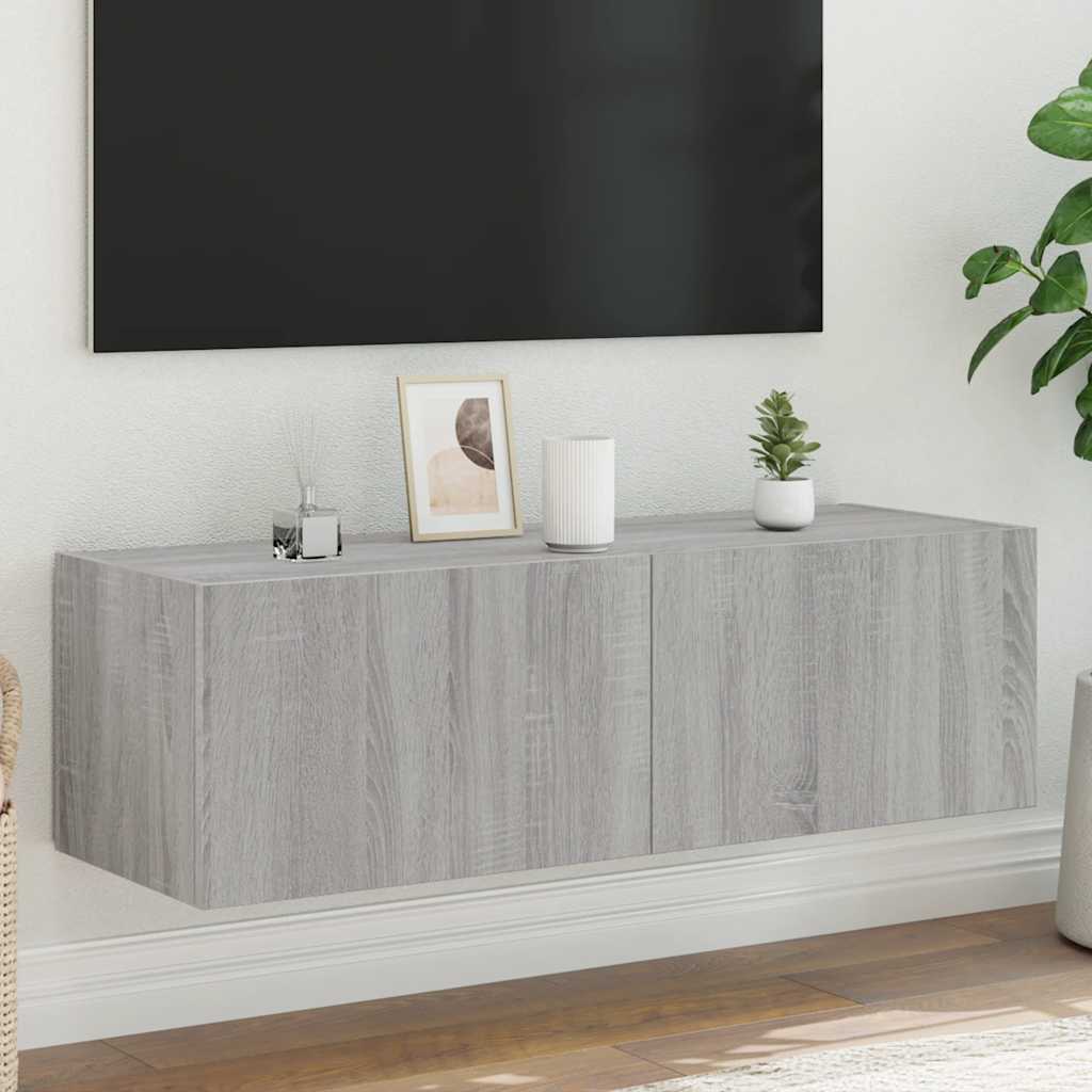 vidaXL Ścienna szafka TV z LED, szary dąb sonoma, 100x35x31 cm