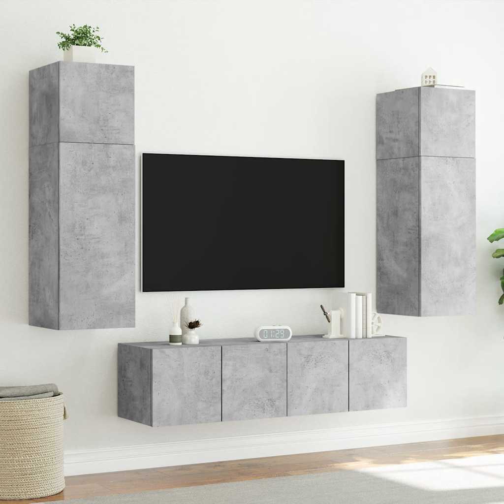 vidaXL Ścienne szafki TV z LED, 2 szt., szarość betonu, 60x35x41 cm