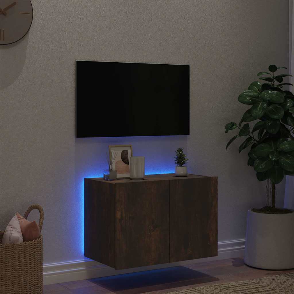 vidaXL Ścienna szafka TV z LED, przydymiony dąb, 60x35x41 cm