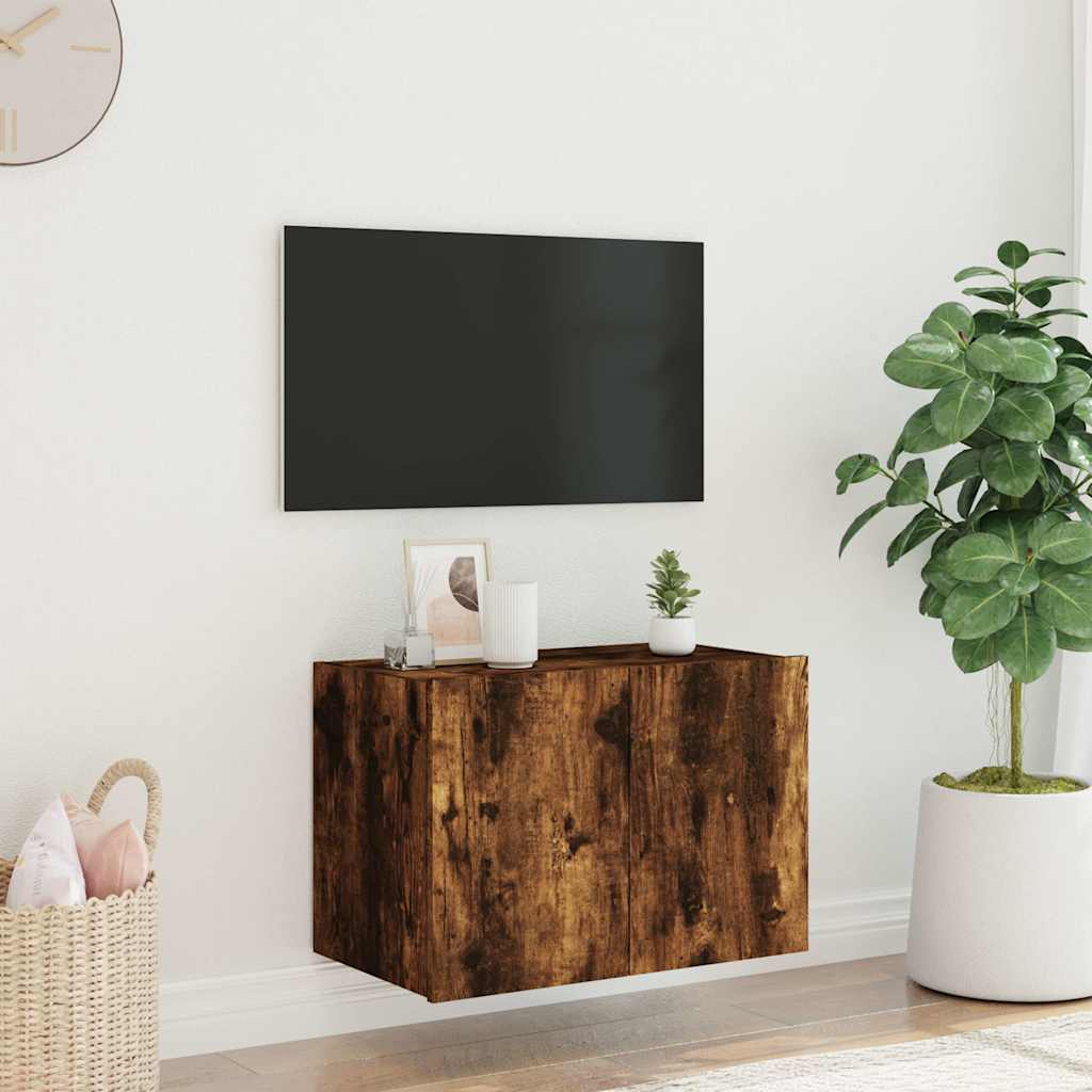 vidaXL Ścienna szafka TV z LED, przydymiony dąb, 60x35x41 cm
