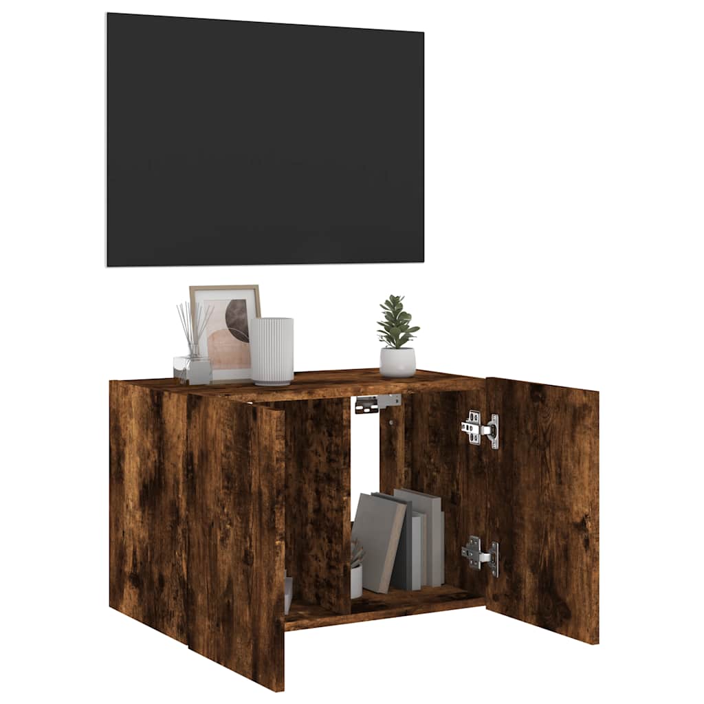 vidaXL Ścienna szafka TV z LED, przydymiony dąb, 60x35x41 cm