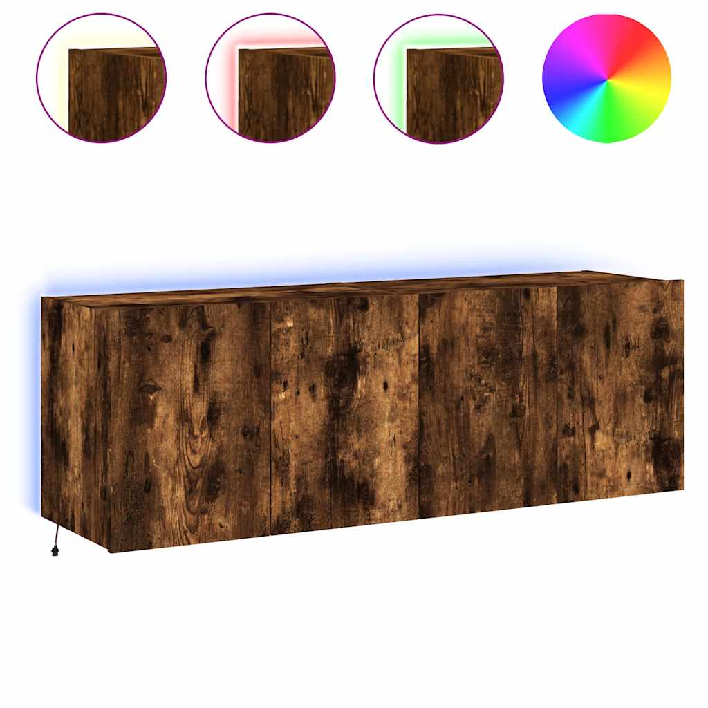 vidaXL Ścienne szafki TV z LED, 2 szt., przydymiony dąb, 60x35x41 cm