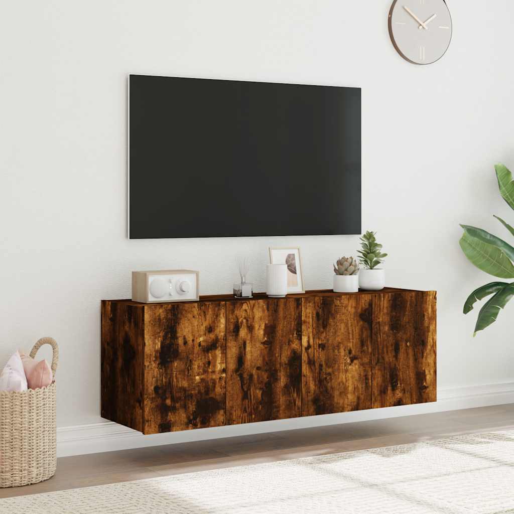 vidaXL Ścienne szafki TV z LED, 2 szt., przydymiony dąb, 60x35x41 cm