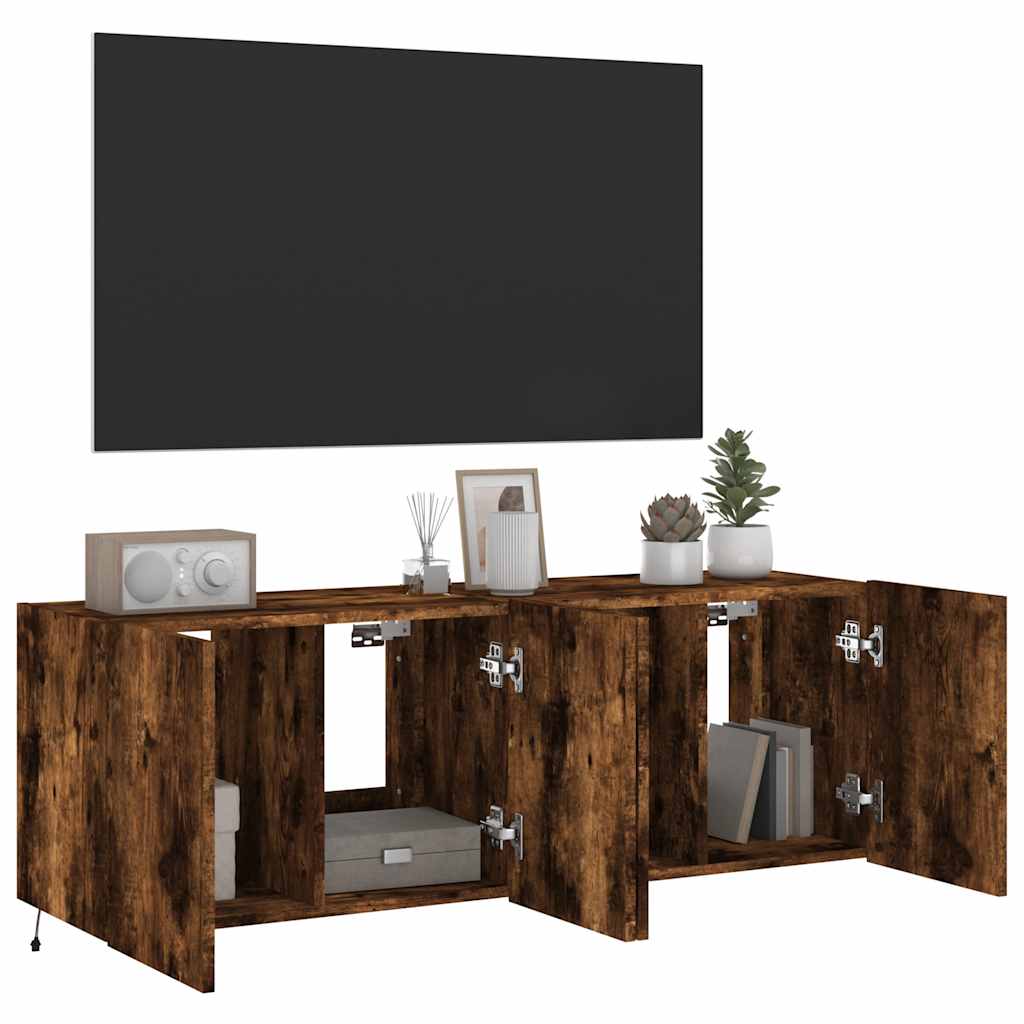 vidaXL Ścienne szafki TV z LED, 2 szt., przydymiony dąb, 60x35x41 cm