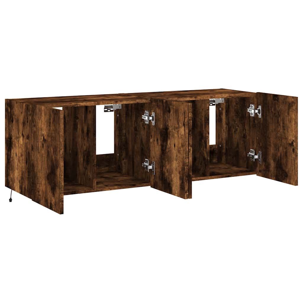 vidaXL Ścienne szafki TV z LED, 2 szt., przydymiony dąb, 60x35x41 cm