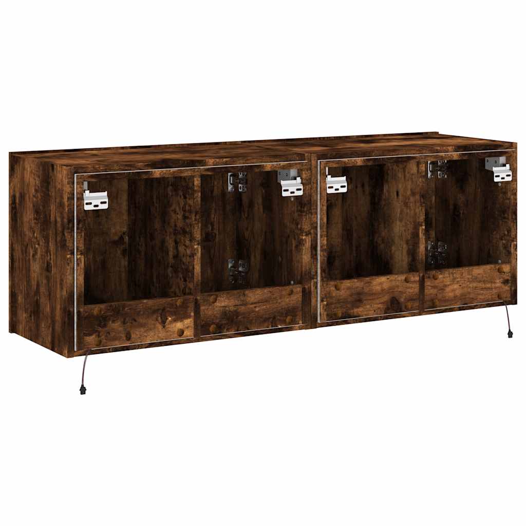 vidaXL Ścienne szafki TV z LED, 2 szt., przydymiony dąb, 60x35x41 cm