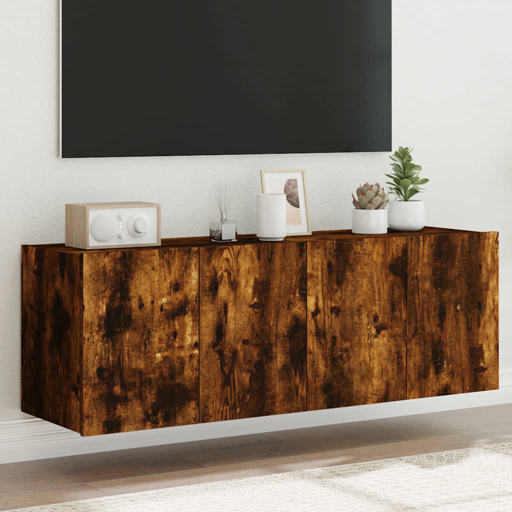 vidaXL Ścienne szafki TV z LED, 2 szt., przydymiony dąb, 60x35x41 cm