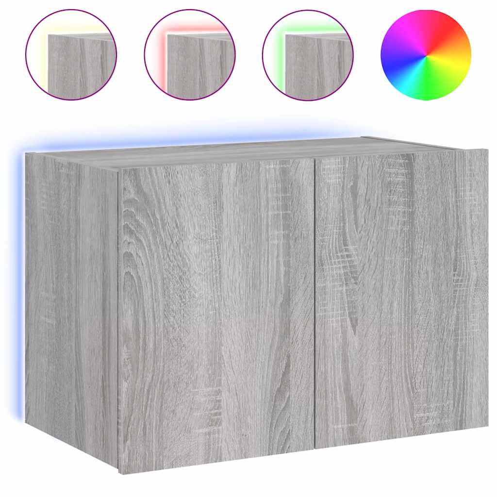 vidaXL Ścienna szafka TV z LED, szary dąb sonoma, 60x35x41 cm