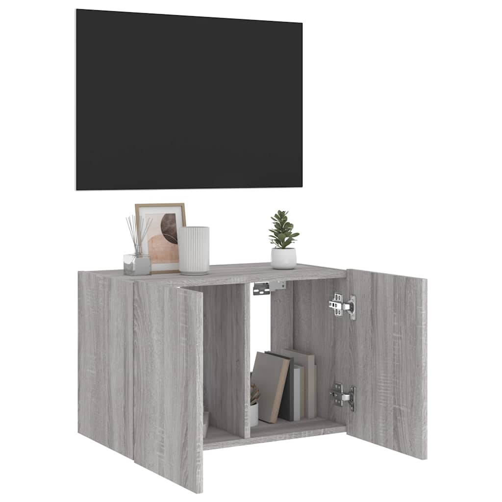 vidaXL Ścienna szafka TV z LED, szary dąb sonoma, 60x35x41 cm