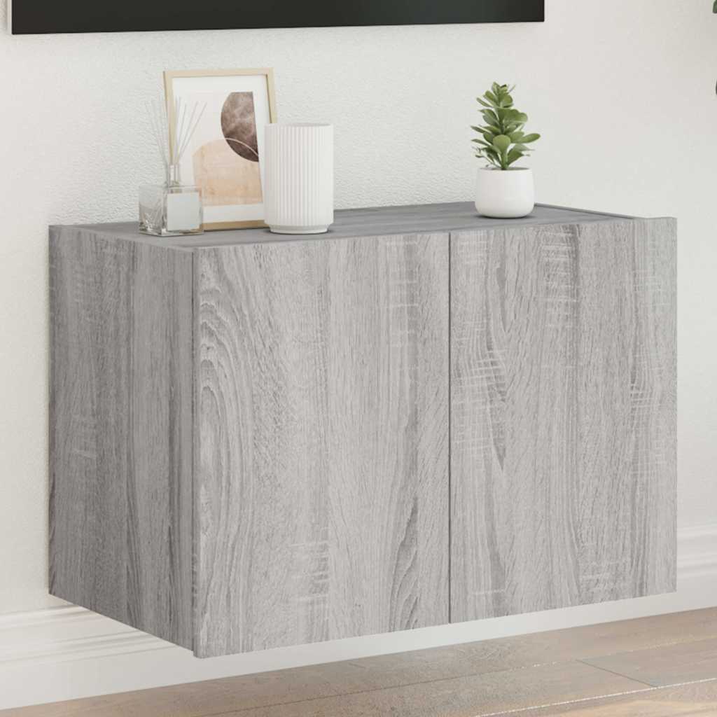 vidaXL Ścienna szafka TV z LED, szary dąb sonoma, 60x35x41 cm